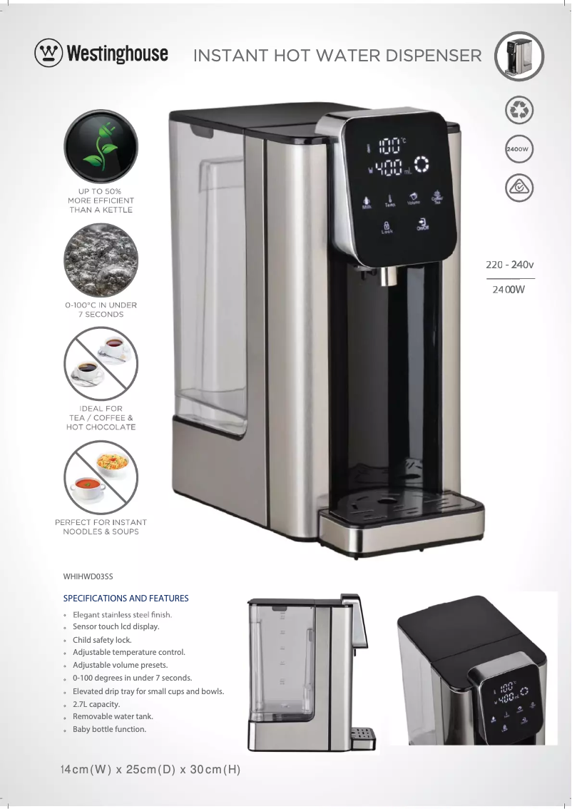 Page n°1 - Fiche technique Westinghouse WHIHWD03SS