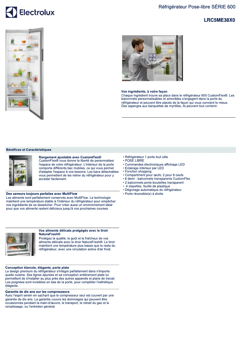 Page 1 de la notice Fiche technique Electrolux LRC5ME38X0