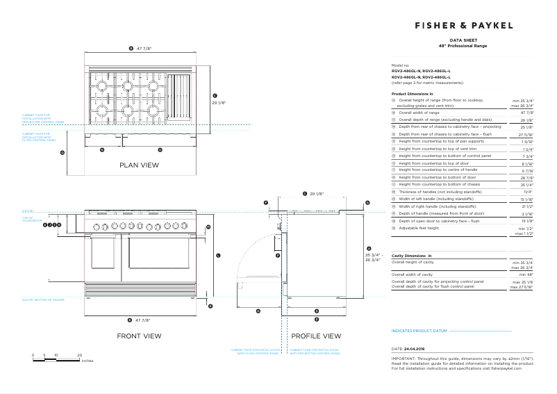 Página 1 del manual Ficha técnica Fisher & Paykel RDV2-486GL