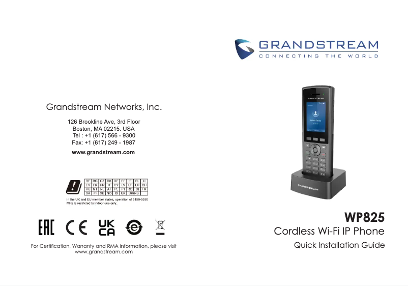 Page 1 de la notice Manuel utilisateur Grandstream WP825