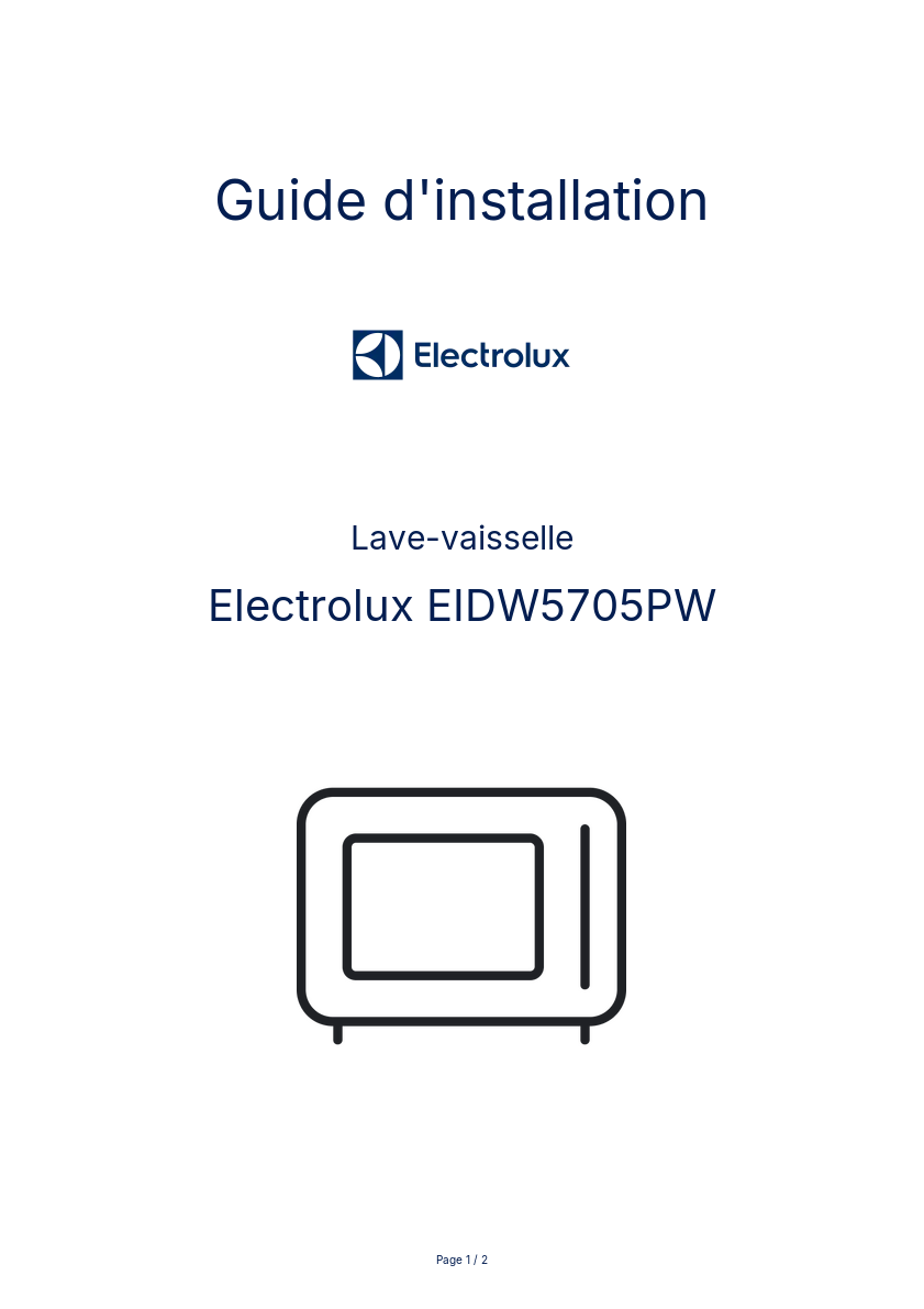 Page n°1 - Guide d'installation Electrolux EIDW5705PW
