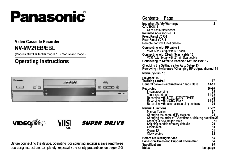 Imagen de la primera página del manual del dispositivo NV-MV21EBL
