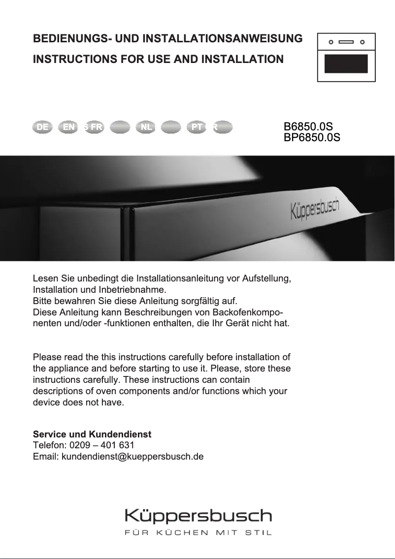 Page 1 de la notice Manuel utilisateur Küppersbusch B6850.0S