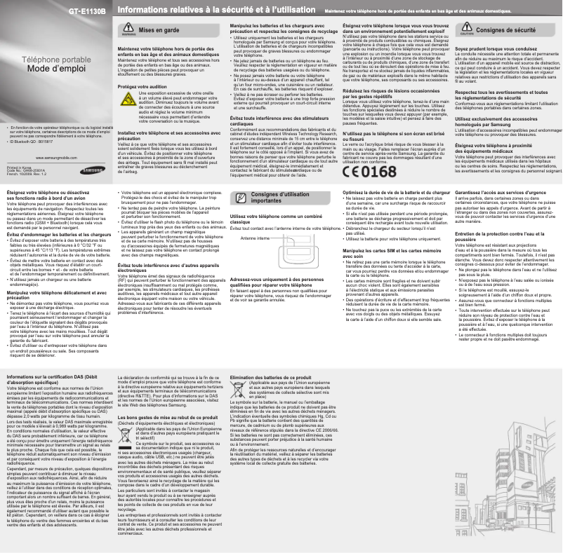 Page n°1 - Manuel utilisateur Samsung E1130