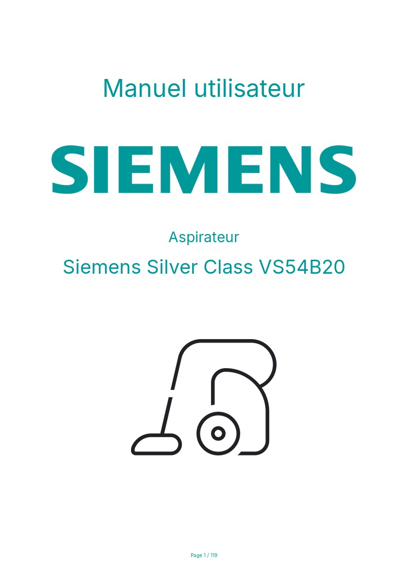 Page n°1 - Manuel utilisateur Siemens Silver Class VS54B20