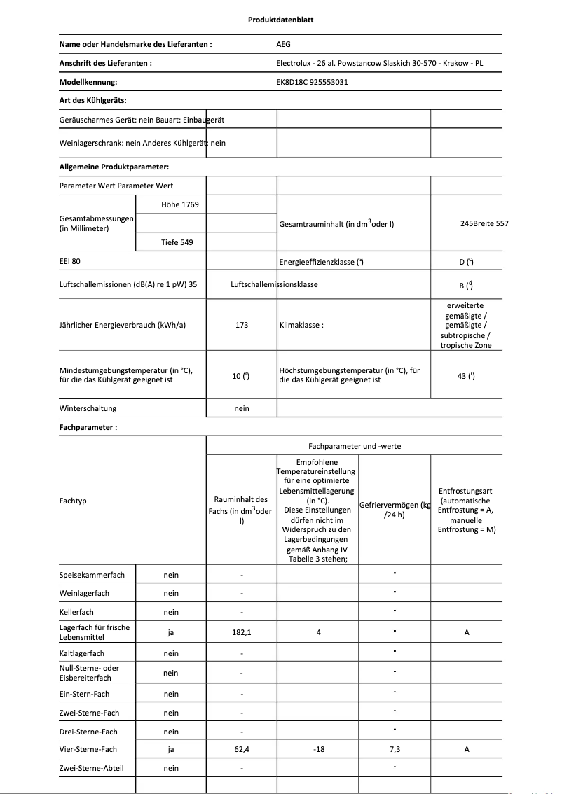 Page n°1 - Fiche technique AEG EK8D18C