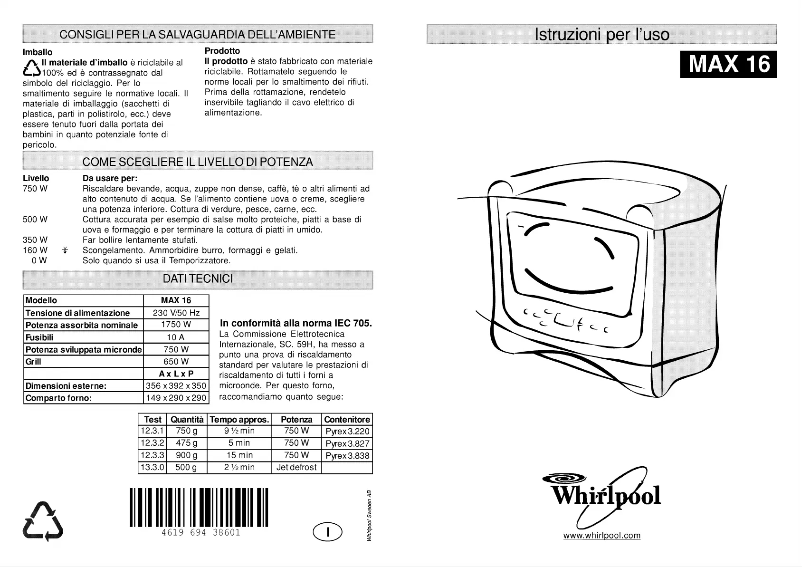 Page n°1 - Manuel utilisateur Whirlpool MAX 16/2