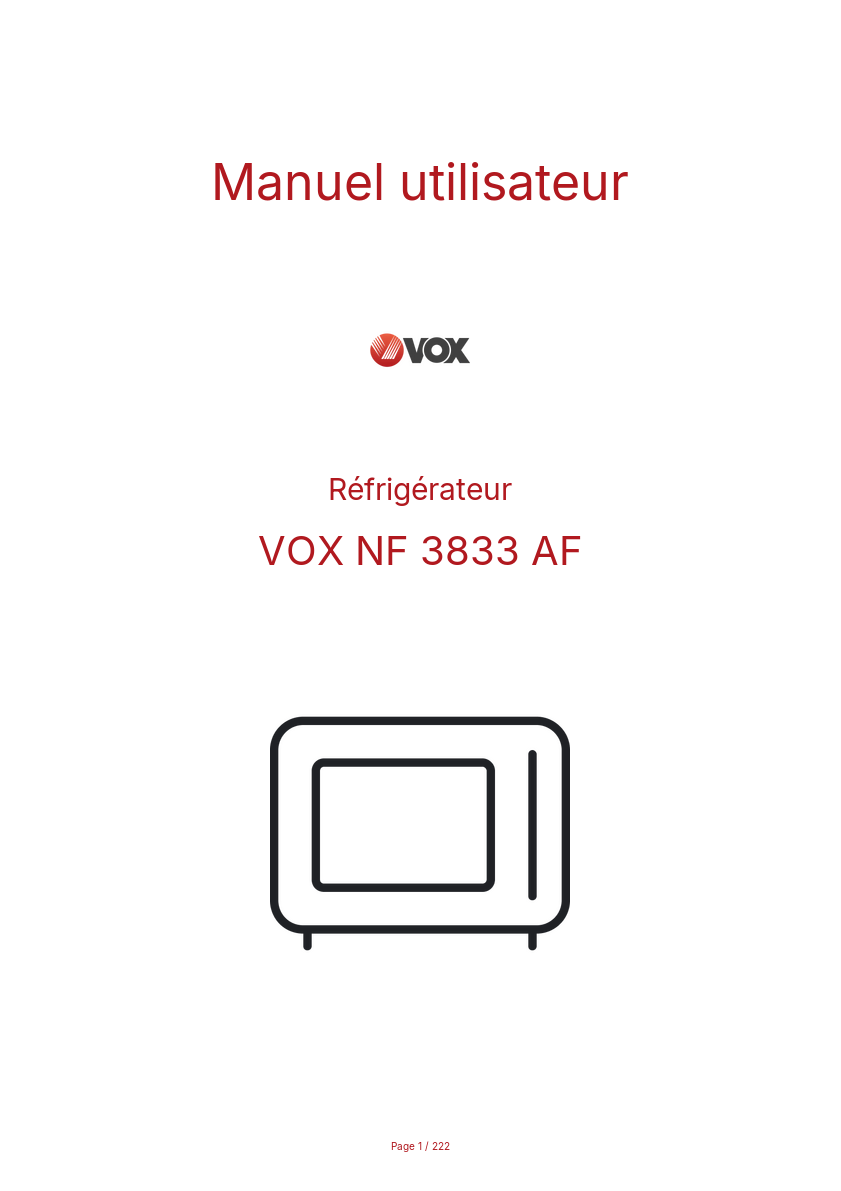Page 1 de la notice Manuel utilisateur VOX NF 3833 AF