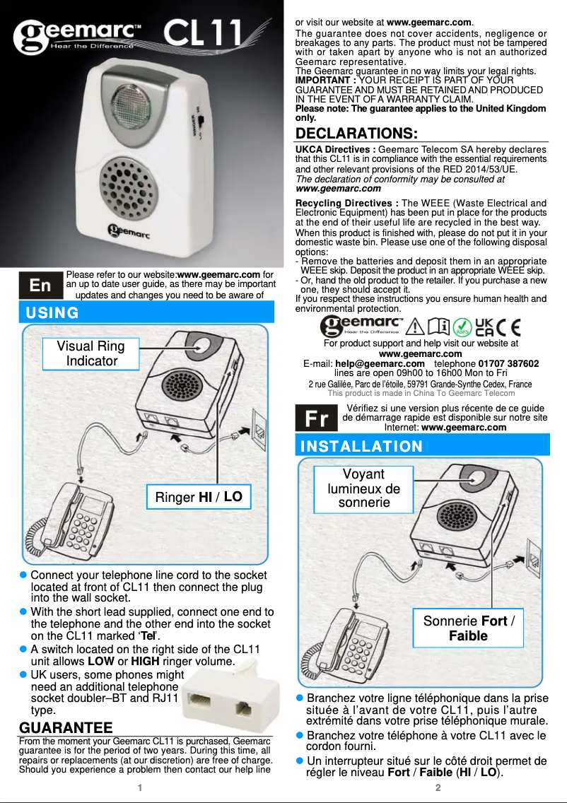 Página 1 del manual Manual de usuario Geemarc CL11