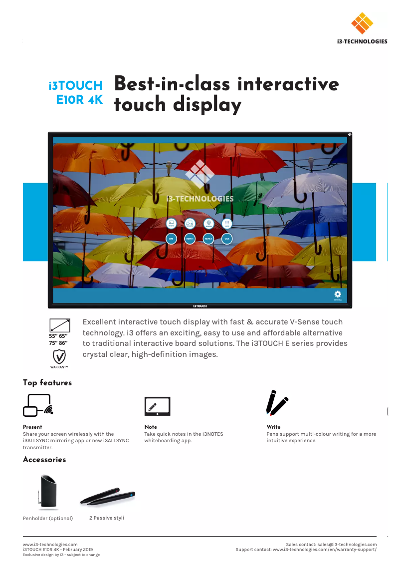 Page 1 de la notice Manuel utilisateur i3-Technologies I3TOUCH E1086R 4K