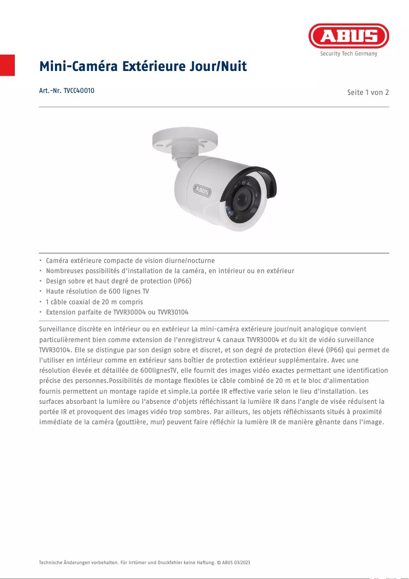 Image de la première page du manuel de l'appareil TVCC40010