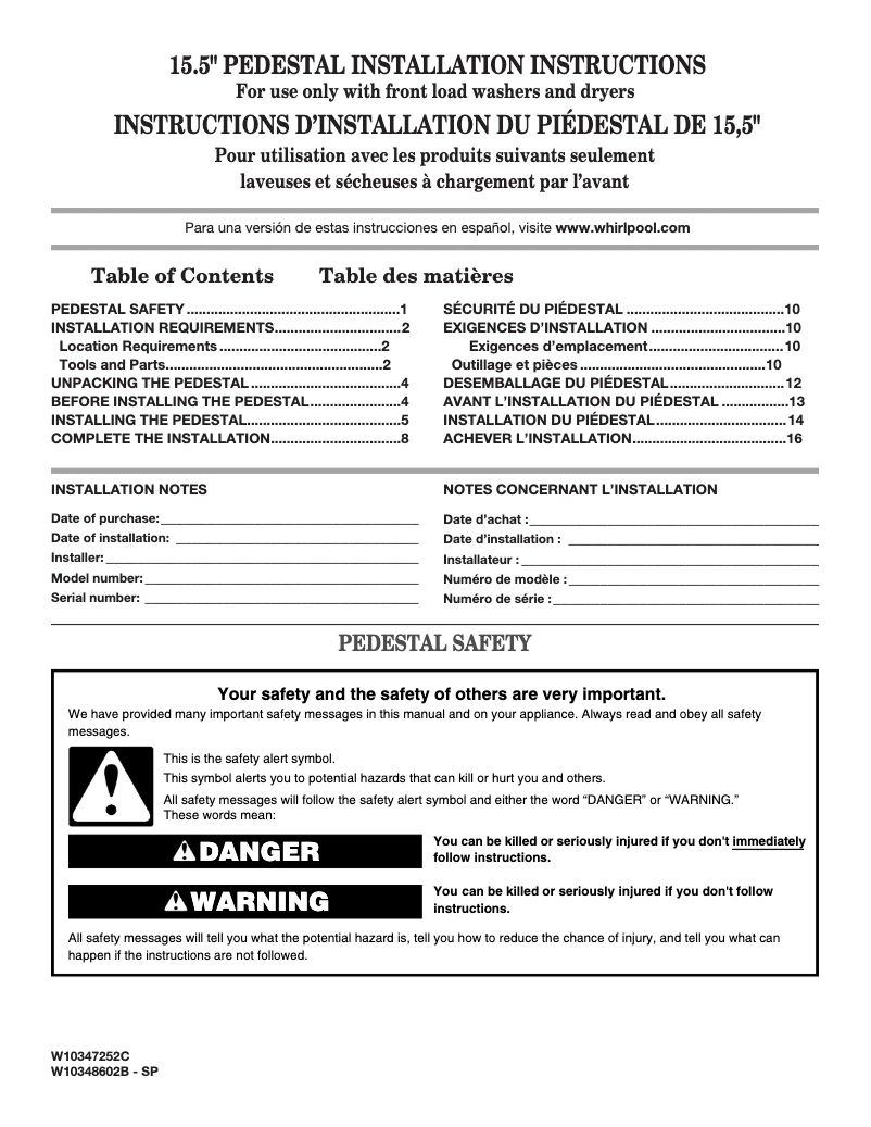 Page 1 de la notice Manuel utilisateur Whirlpool WFP2715HBK