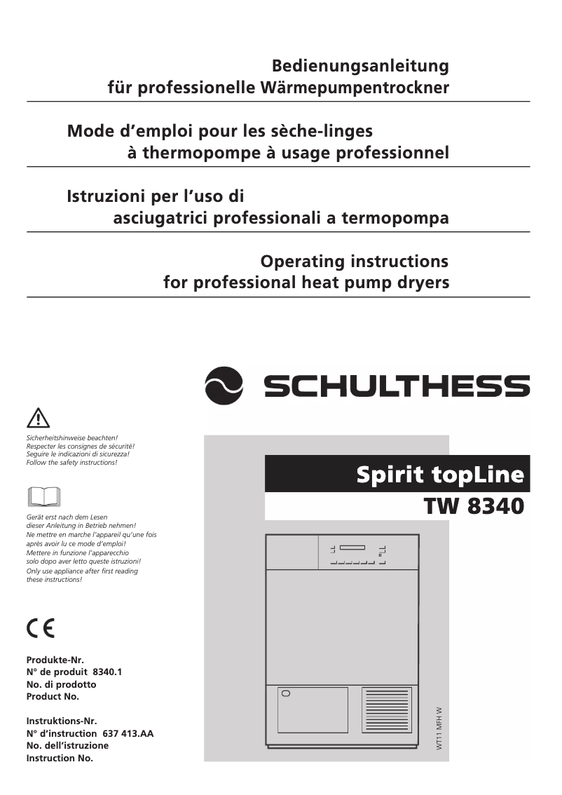 Page n°1 - Manuel utilisateur Schulthess Spirit TopLine TW 8340