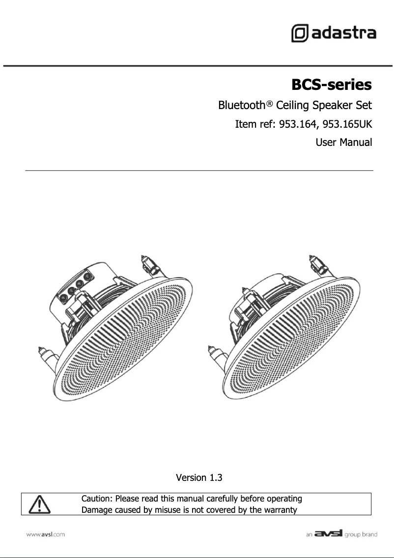 Page n°1 - Manuel utilisateur Adastra BCS65S