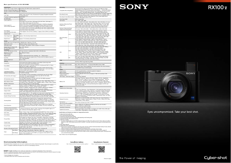 Image de la première page du manuel de l'appareil Cybershot DSC-RX100 V