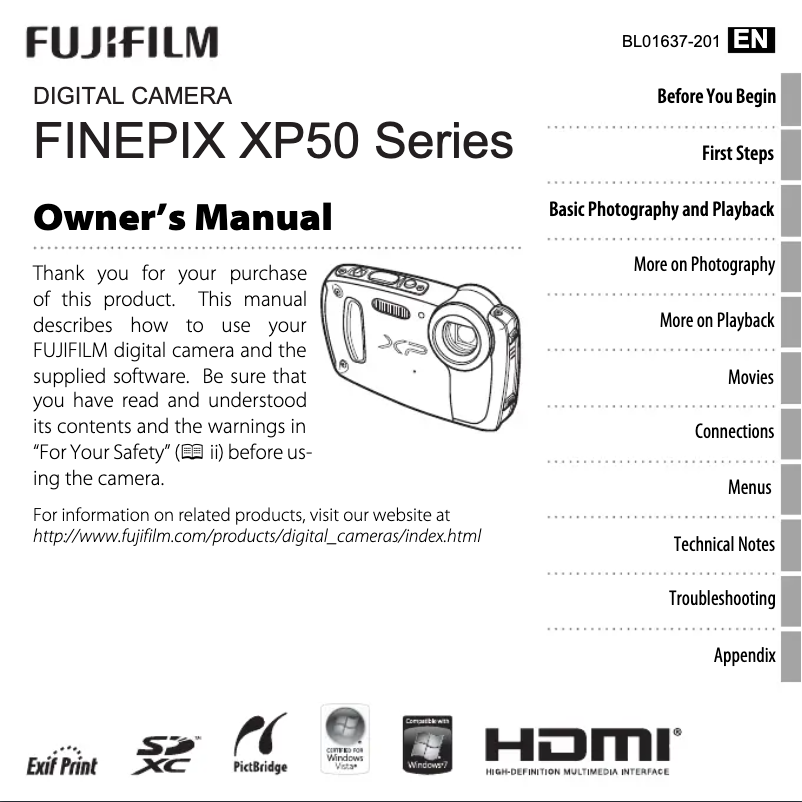 Image de la première page du manuel de l'appareil Finepix XP55