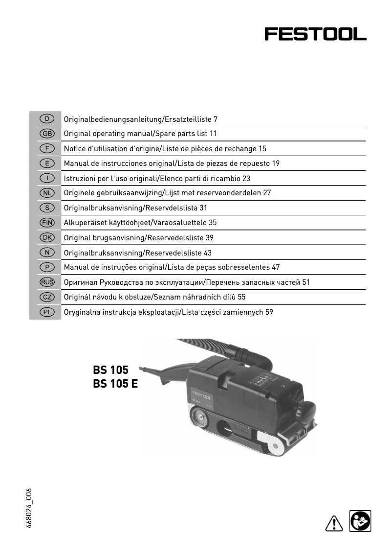 Page 1 de la notice Manuel utilisateur Festool BS 105 E-Set