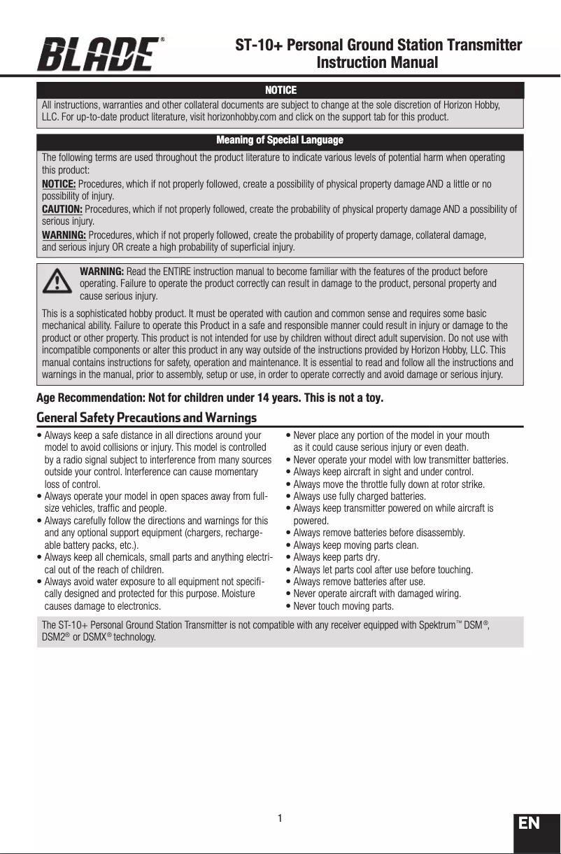 Page 1 de la notice Manuel utilisateur Blade ST-10+