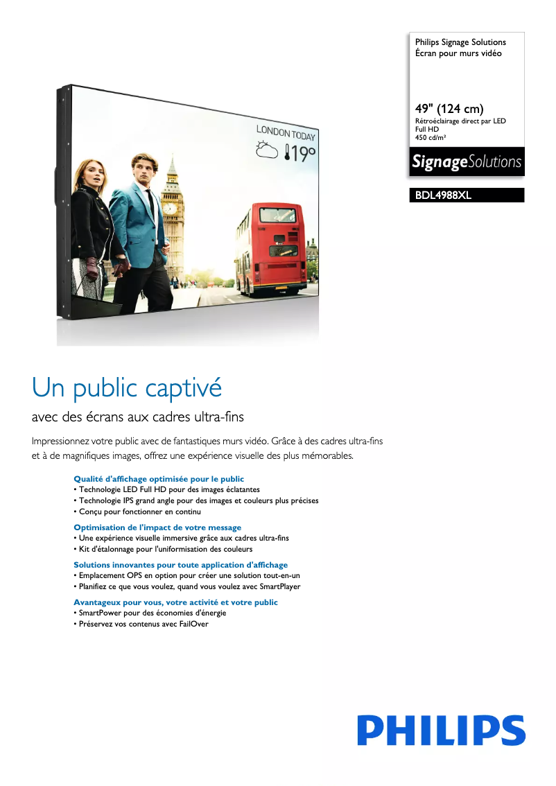 Page n°1 - Fiche technique Philips Signage Solutions BDL4988XL