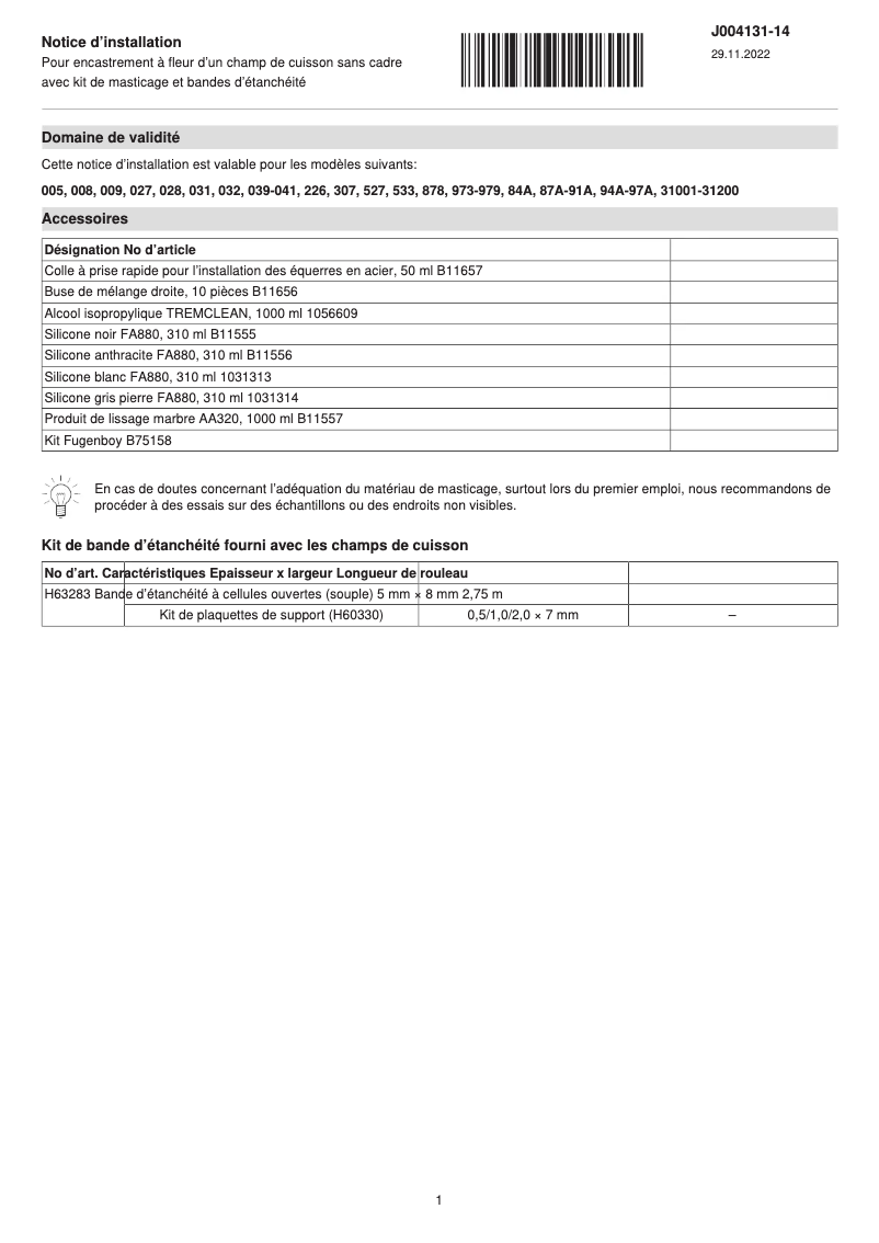 Image de la première page du manuel de l'appareil CookTop V2000 I704