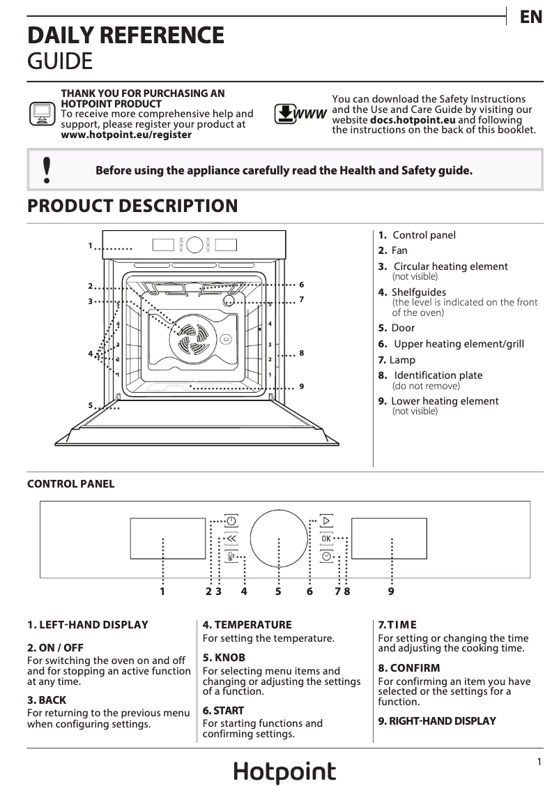 Page 1 de la notice Manuel utilisateur Hotpoint SI4 854 C IX