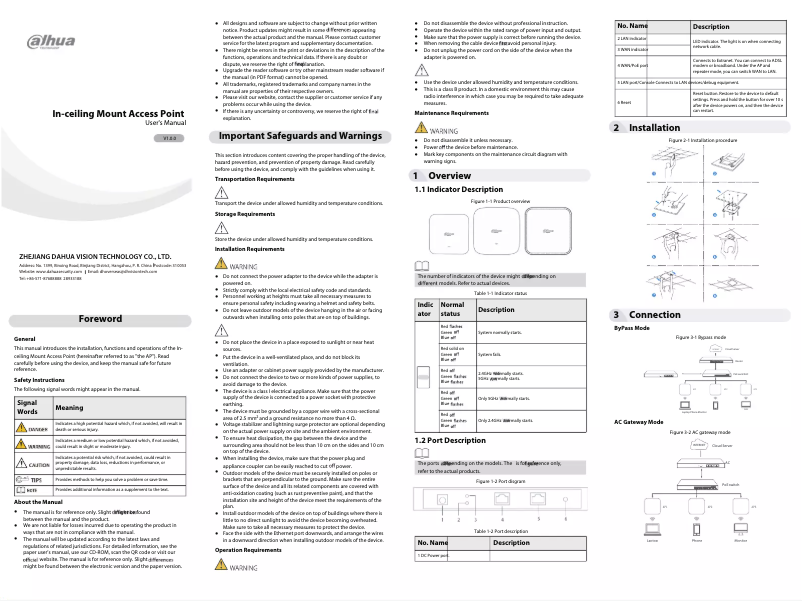 Image de la première page du manuel de l'appareil DH-EAP6218-C