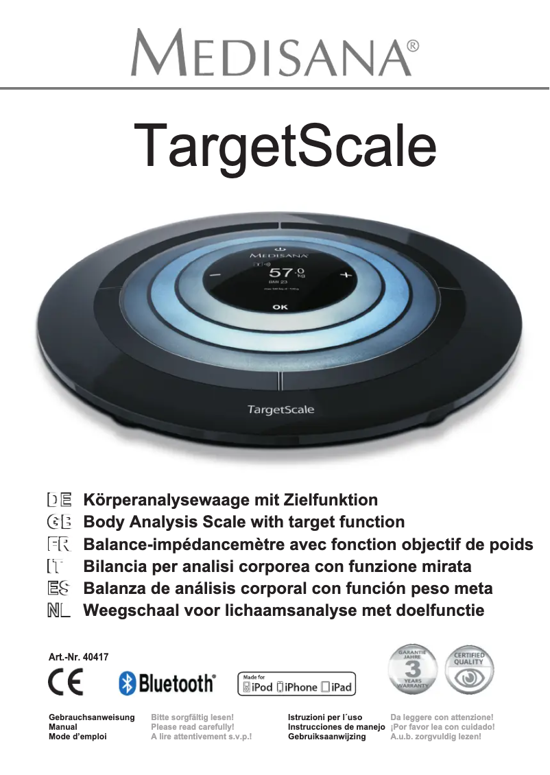 Page n°1 - Manuel utilisateur Medisana 40417 TargetScale