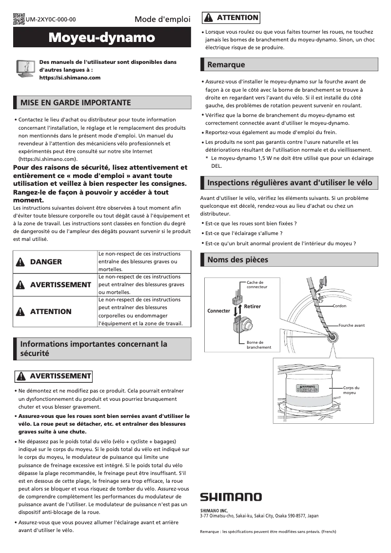 Page 1 de la notice Manuel utilisateur Shimano Nexus DH-C3000-3N-QR