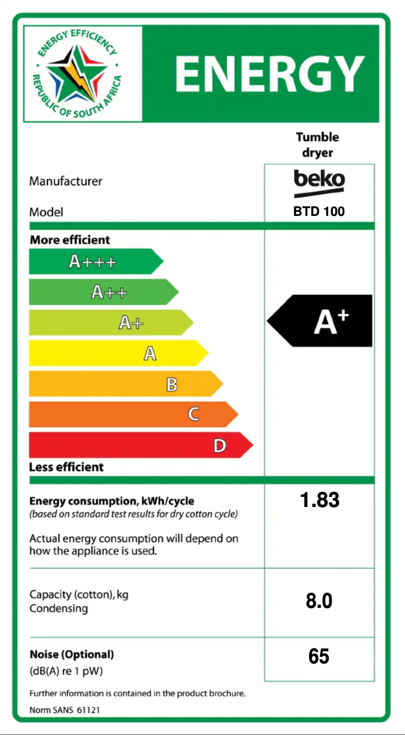 Page 1 de la notice Label énergétique Beko BTD 100