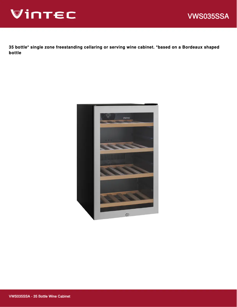 Page 1 de la notice Fiche technique Vintec VWS035SSB