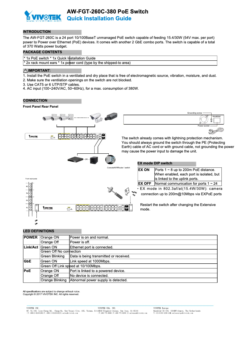 Page n°1 - Guide d'installation Vivotek AW-FGT-260D-380