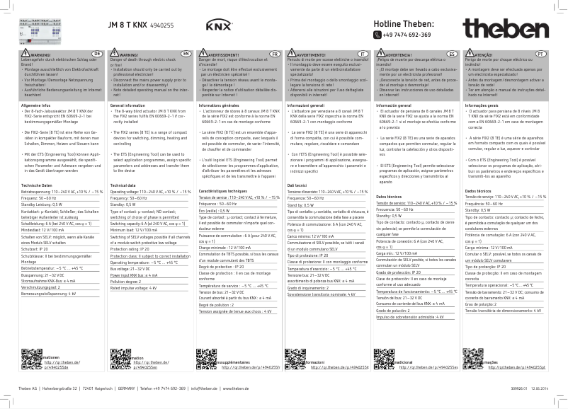 Page n°1 - Manuel utilisateur Theben JM 8 T KNX