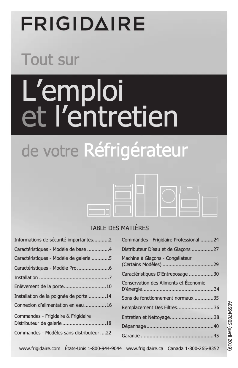 Page 1 de la notice Manuel utilisateur Frigidaire FPBG2277RF