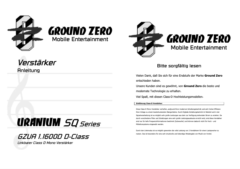 Page 1 de la notice Manuel utilisateur Ground Zero GZUA 2250 X