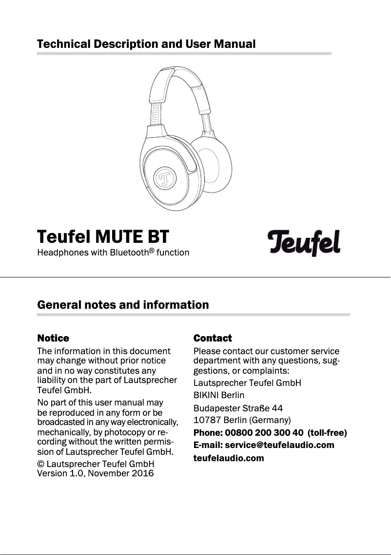 Page 1 of the manual User Manual Teufel Mute BT