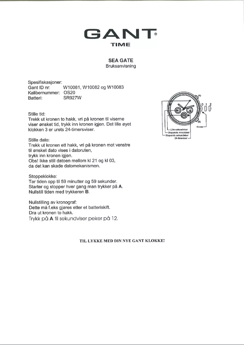 Page 1 de la notice Manuel utilisateur Gant Sea Gate 1008