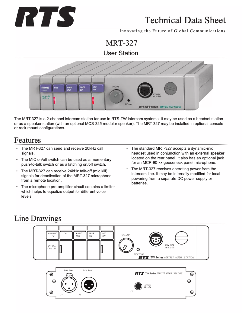 Page 1 de la notice Fiche technique RTS MRT-327