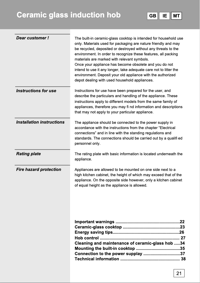 Page n°1 - Manuel utilisateur Gorenje EIT 695 C