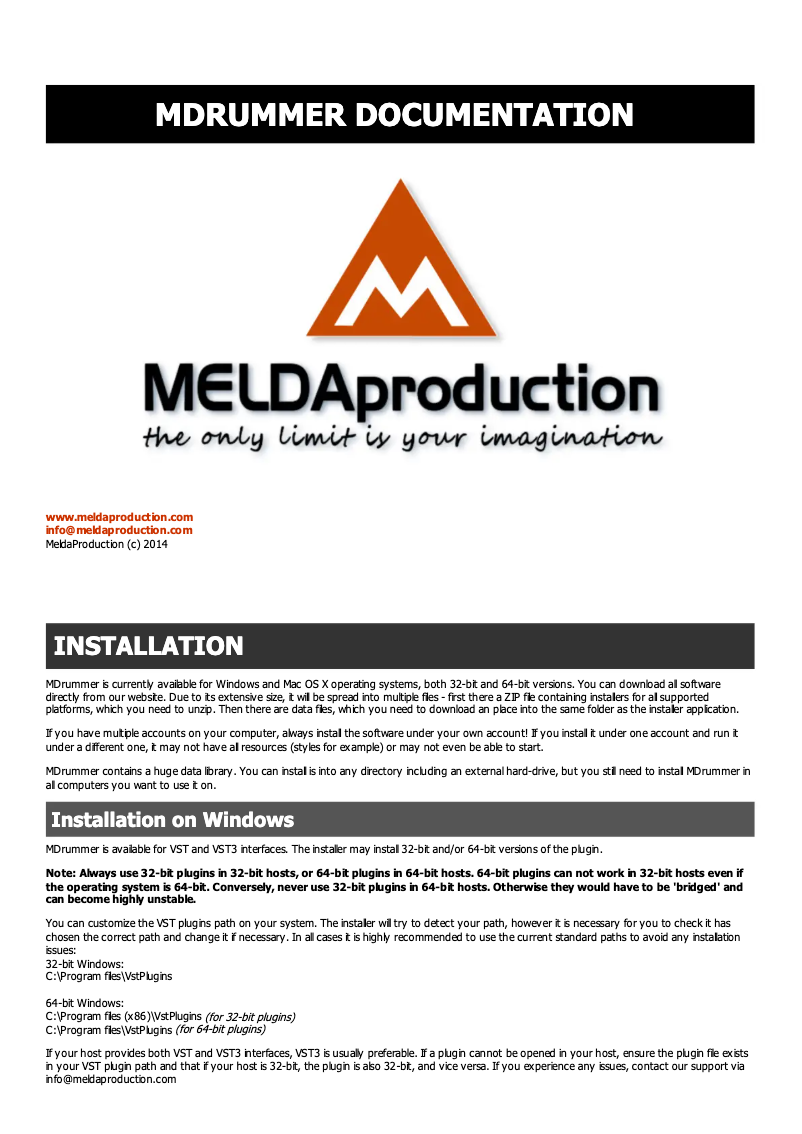 Page 1 of the manual User Manual MeldaProduction MDrummer