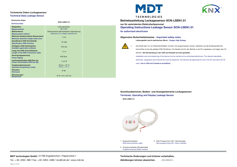 Page 1 de la notice Manuel utilisateur MDT SCN-LSEN1.01