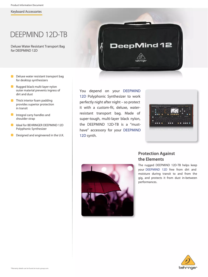 Page 1 de la notice Fiche technique Behringer DeepMind 12D-TB