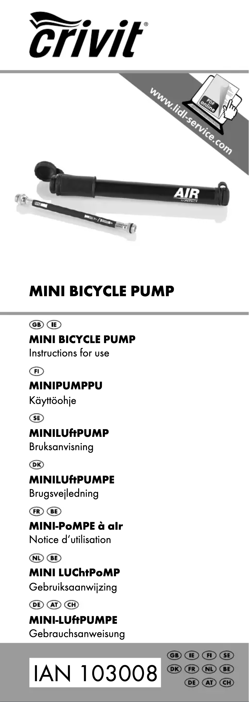 Page n°1 - Manuel utilisateur Crivit IAN 103008