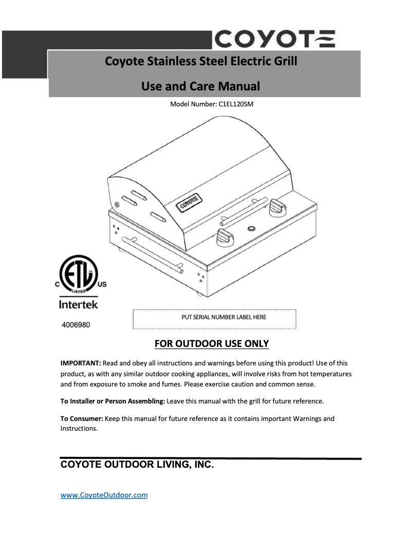 Page 1 de la notice Manuel utilisateur Coyote C1EL120SM