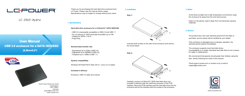 Page n°1 - Manuel utilisateur LC-Power LC-25U3-Hydra