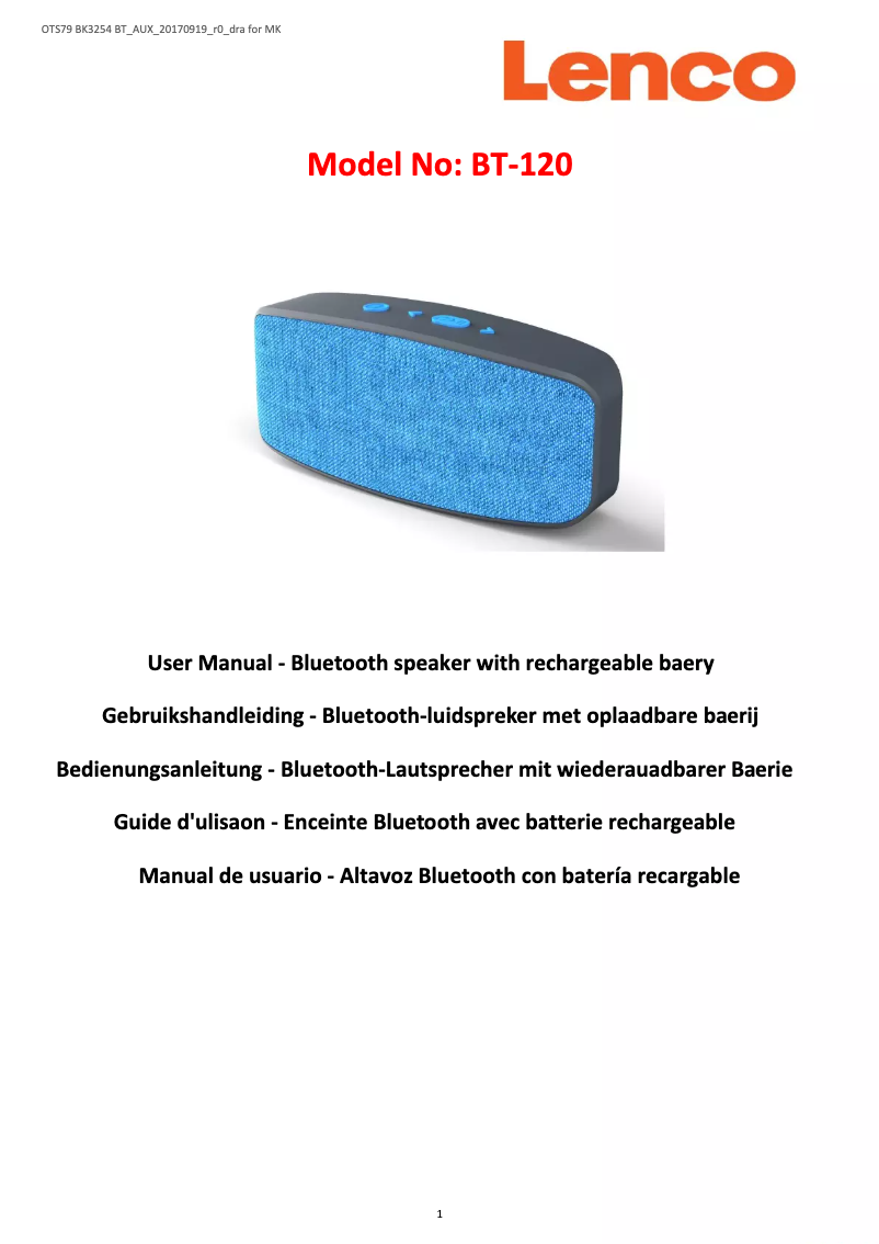 Página 1 del manual Manual de usuario Lenco BT-120