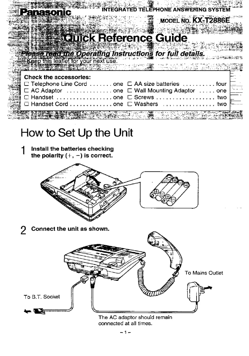 Page 1 de la notice Manuel utilisateur Panasonic KX-T2886E