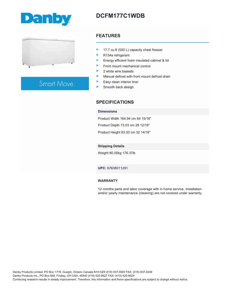 Page 1 de la notice Fiche technique Danby DCFM177C1