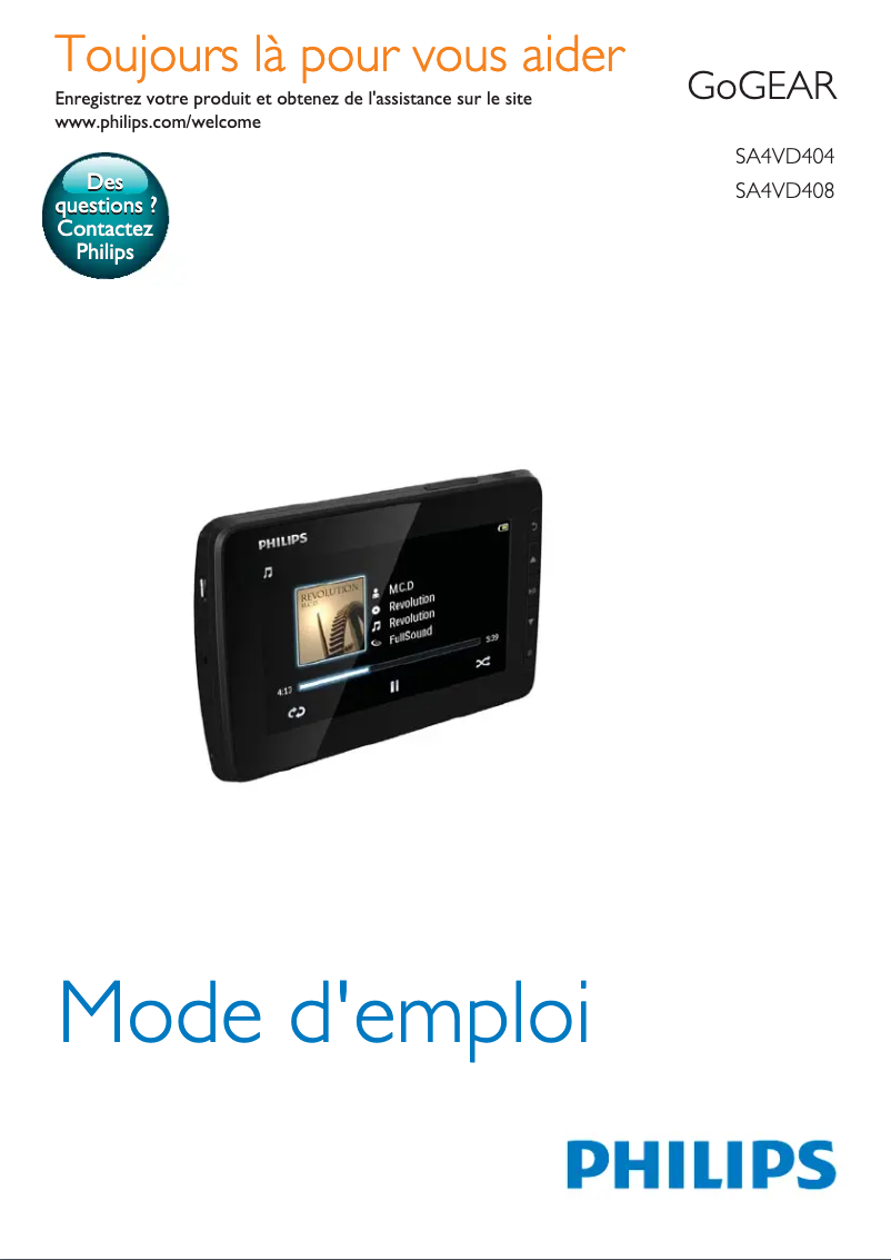 Image de la première page du manuel de l'appareil GoGEAR SA4VD408AF