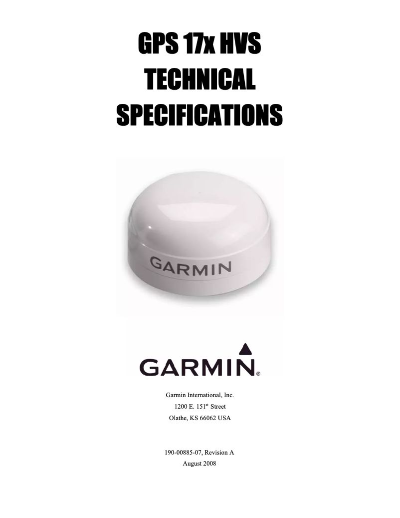 Page 1 de la notice Manuel utilisateur Garmin GPS 17x HVS