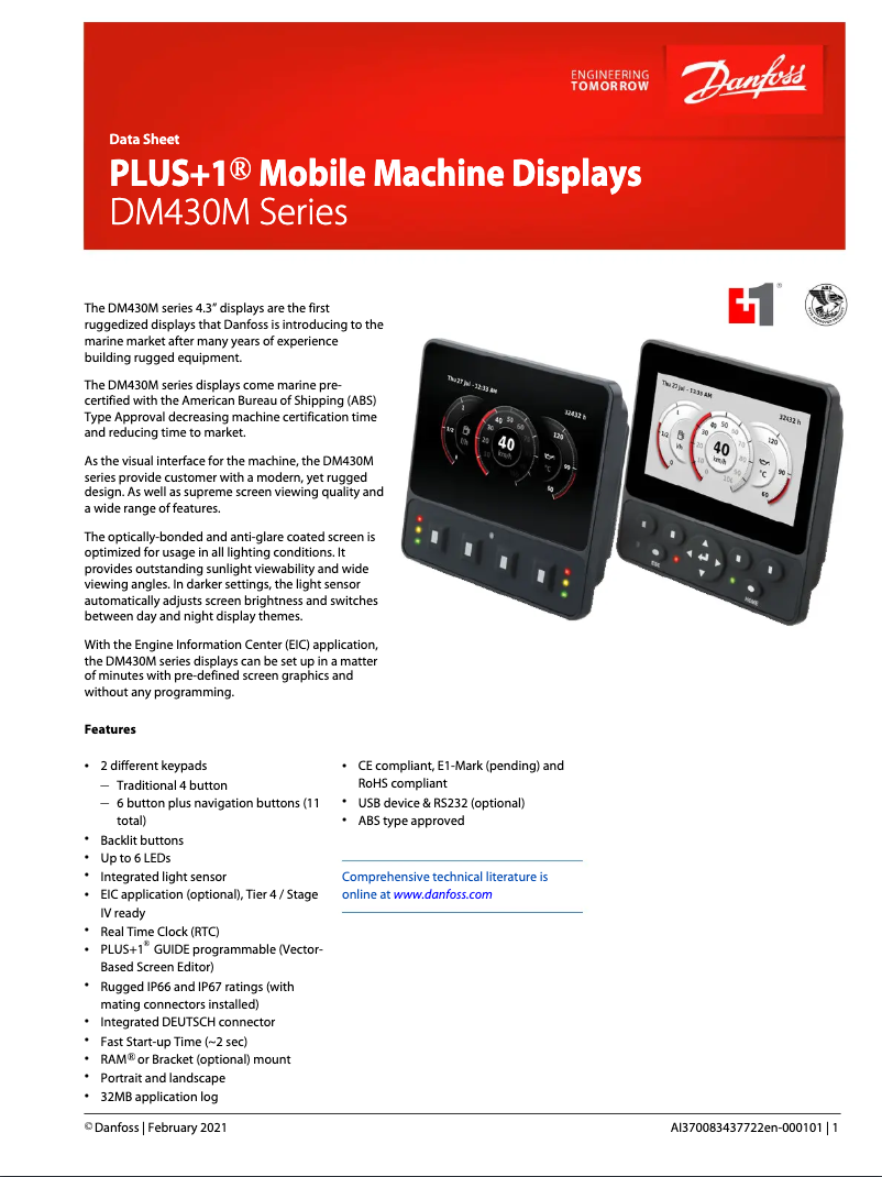 Página 1 del manual Ficha técnica Danfoss DM430M